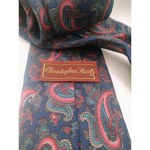 Christopher Hart Tie Mens Red And Blue Paisley Silk Made USA Classic Formal - Picture 2 of 4